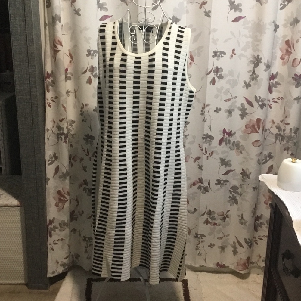 Lane Bryant Black and White Striped Midi Dress